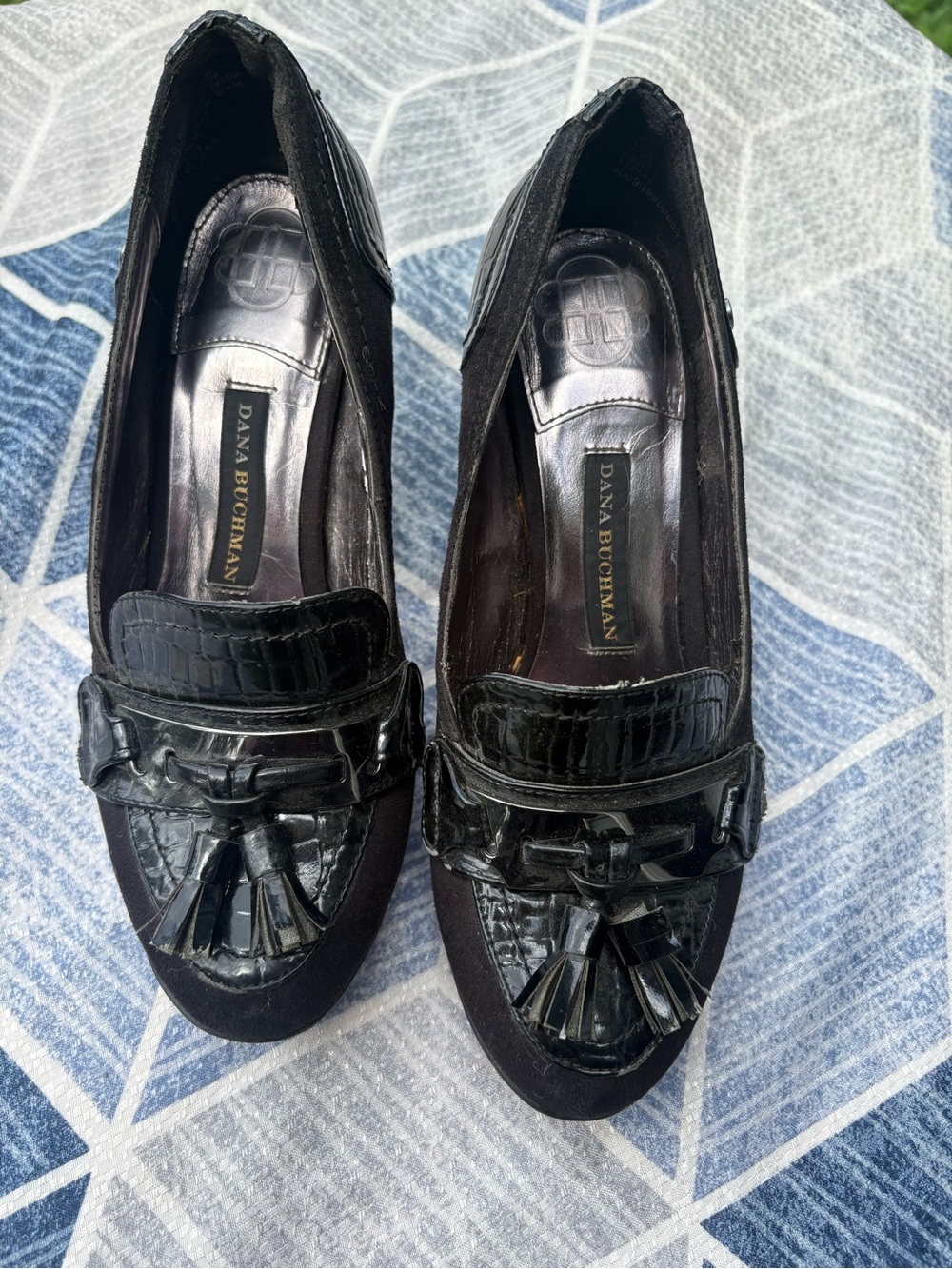 Dana Buchman Black Croc-Embossed Tassel Loafers